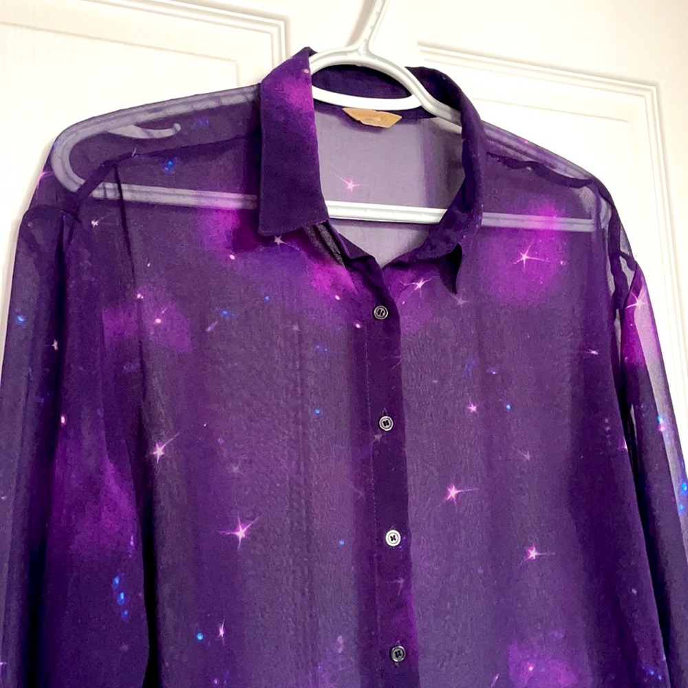 Sheer Purple Space Constellations Stars Shirt